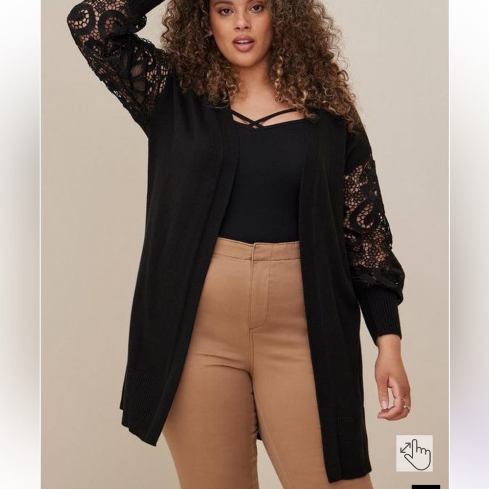 Torrid Black Eyelet Lace Balloon Sleeve Cardigan